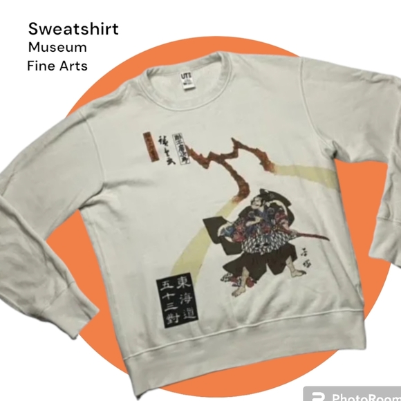 Samurai Japanese Graphic Cream  Sweatshirt from Museum Fine Arts Boston Sz XL - Picture 2 of 5